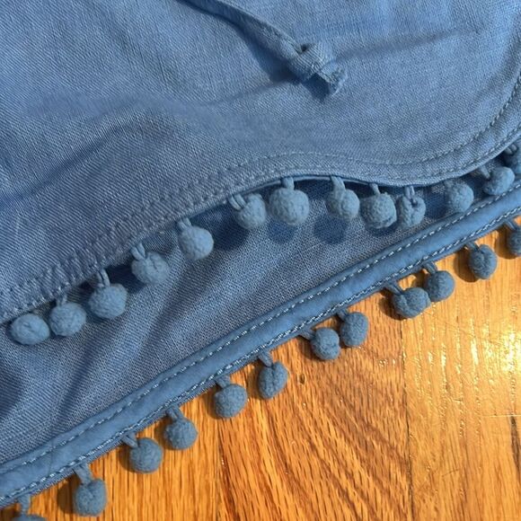 J. Crew Linen Blend Blue Pom-Pom Shorts Drawstring W 16” I 3” R 10” - Picture 5 of 9